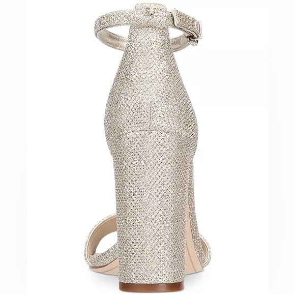 Sam Edelman Yaro Glittery Open Toe Strap Block Heels in Jute Glam Mesh Size 6.5 - Picture 9 of 12